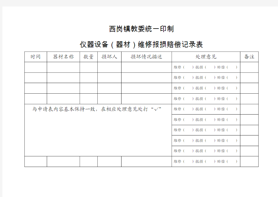 仪器设备损坏记录表