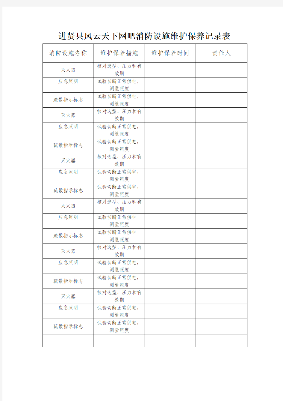 消防设施维护保养记录表