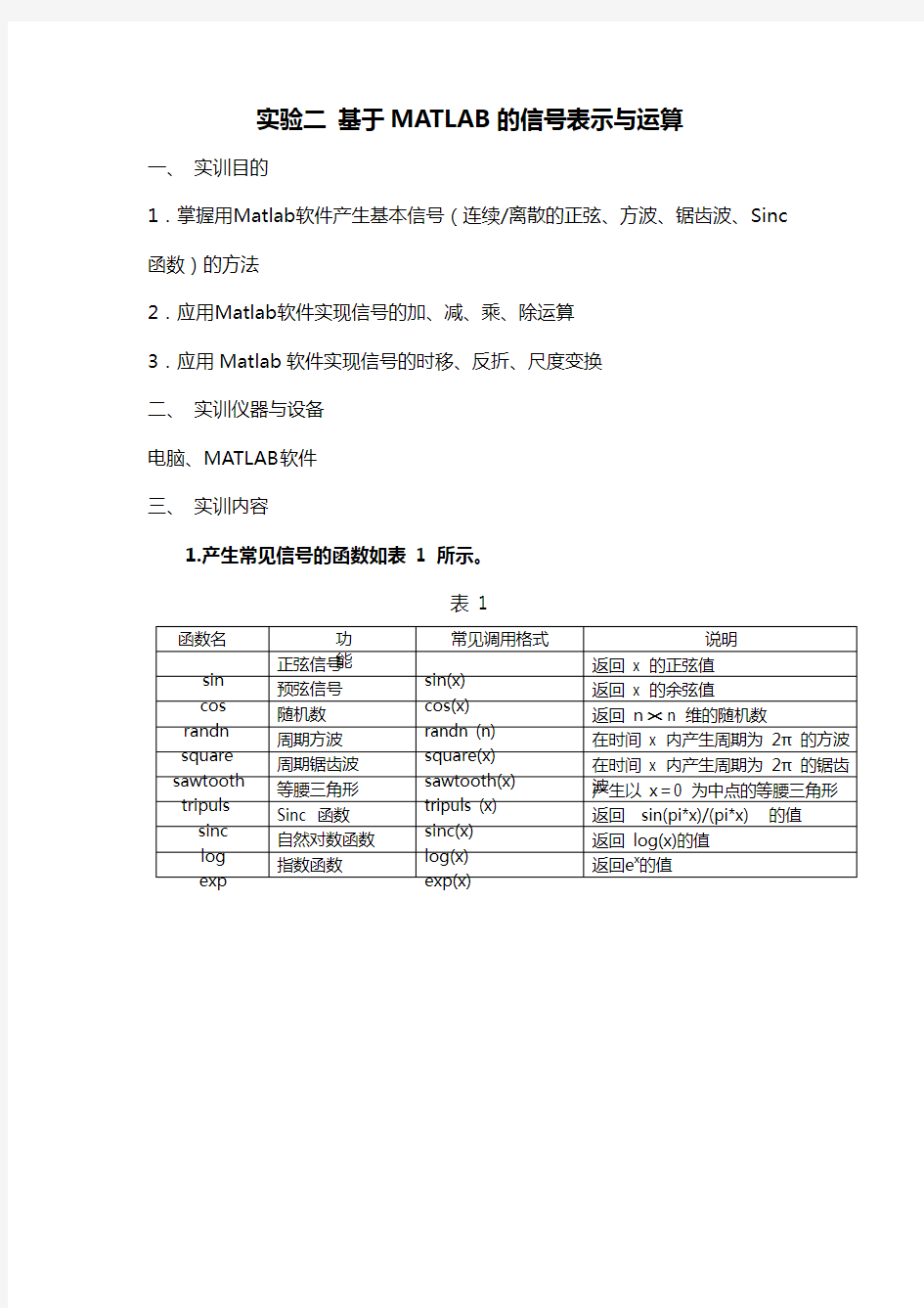 MATLAB基础及基本信号产生