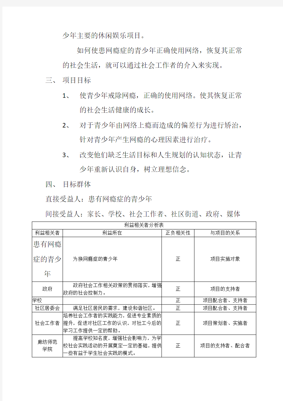 青少年网络脱瘾项目计划书