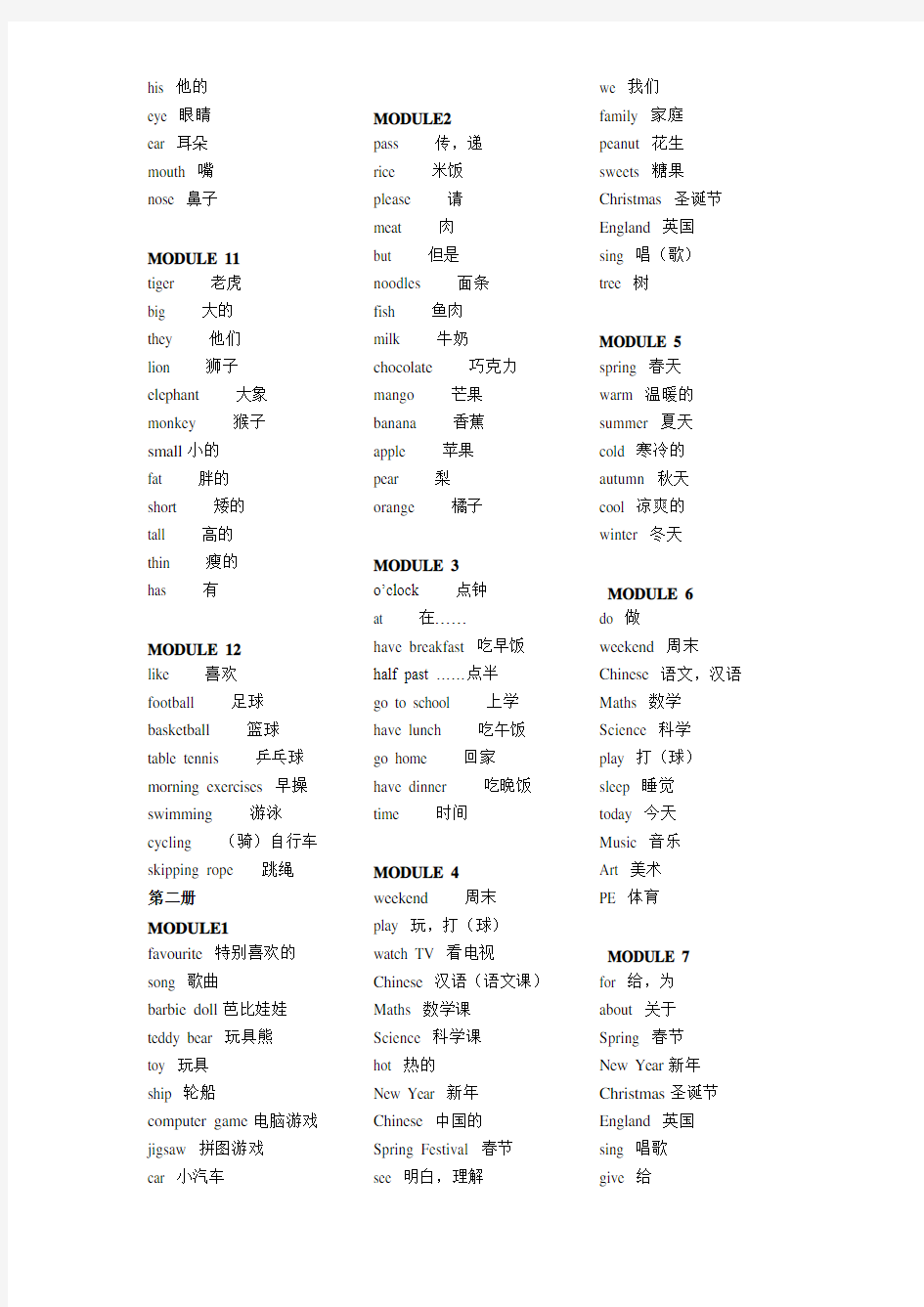 外研版小学英语单词分类整理