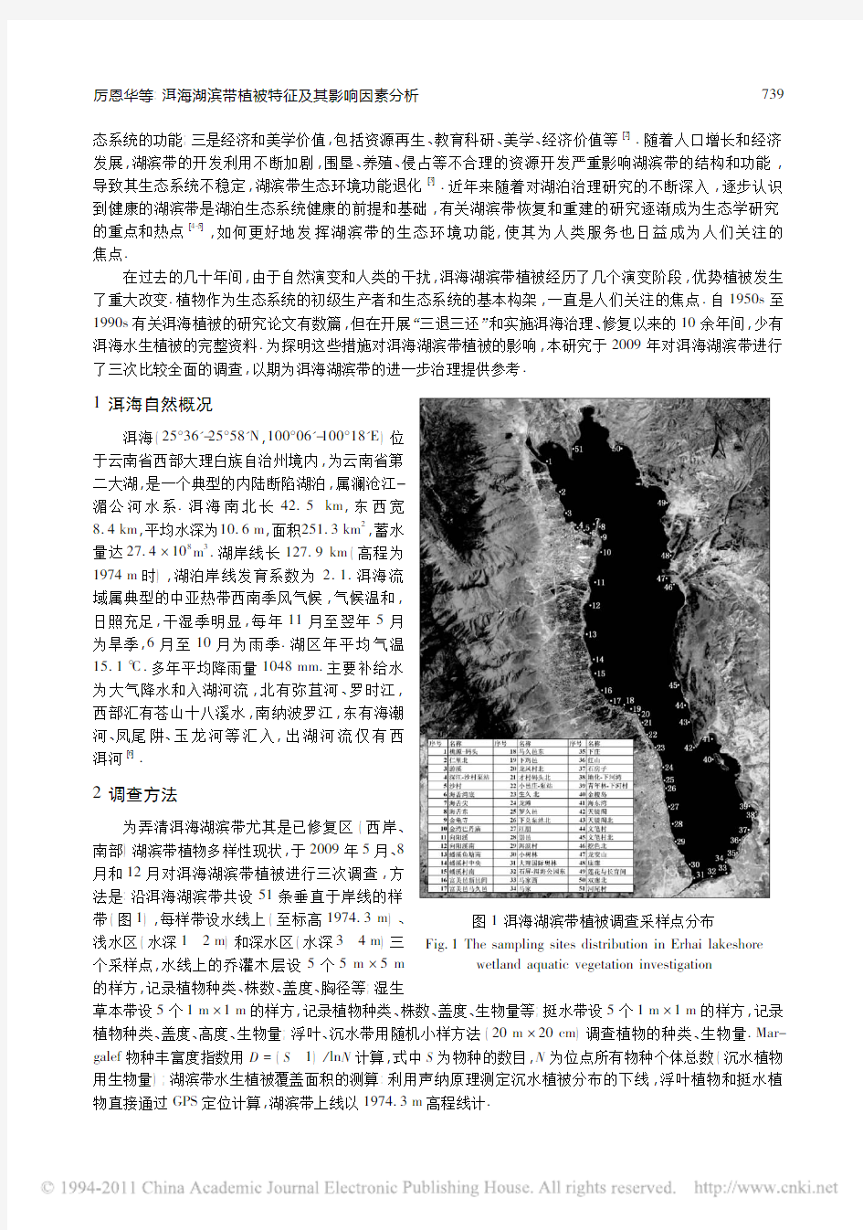 洱海湖滨带植被特征及其影响因素分析
