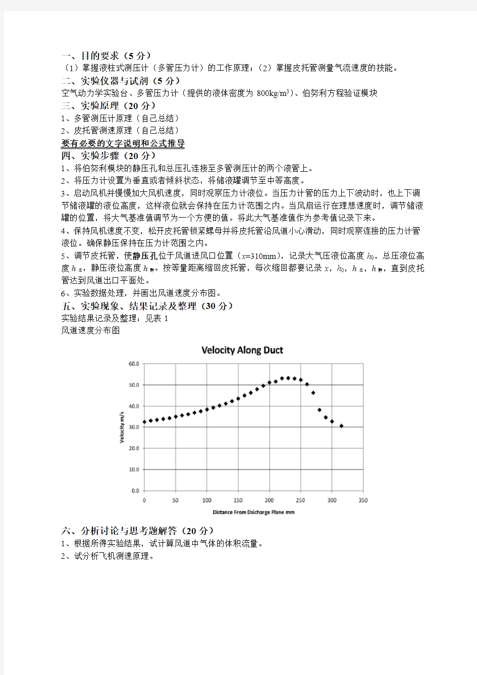 皮托管测速实验