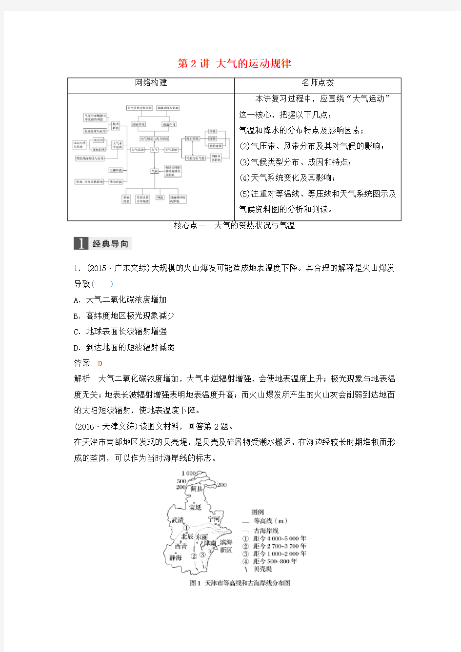 2017版高考地理大二轮专题复习与增分策略专题一自然地理基本规律和原理第2讲大气的运动规律