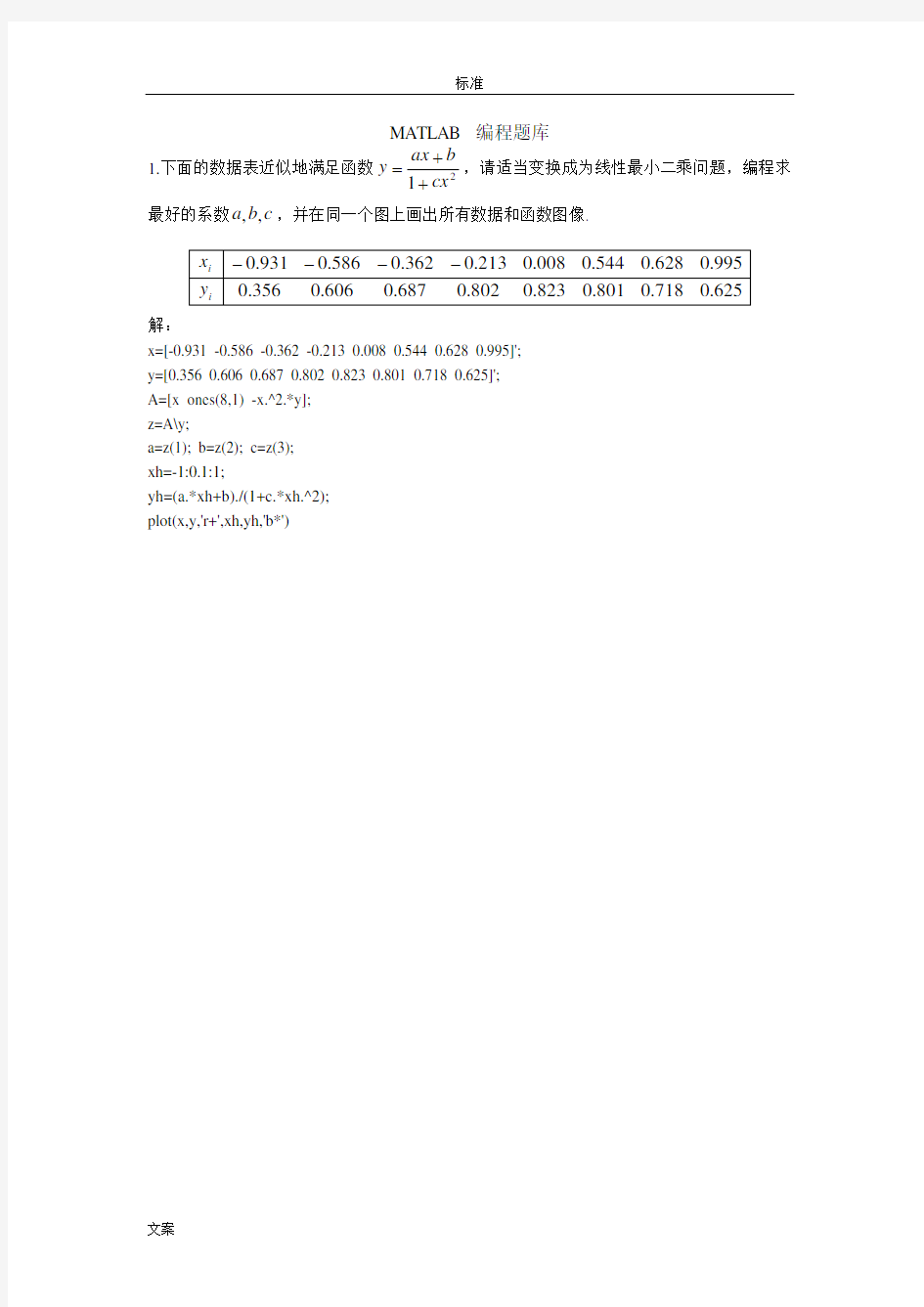 同济大学数值分析报告matlab编程题总汇编