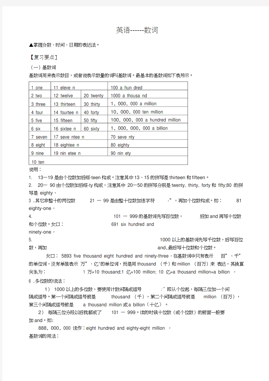 初中英语数词用法总结,推荐文档