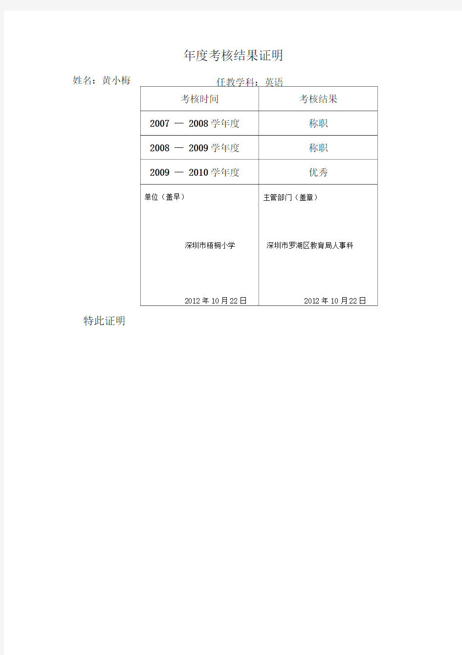 申报职称证明材料模板