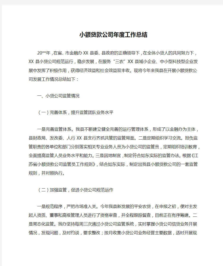 小额贷款公司年度工作总结