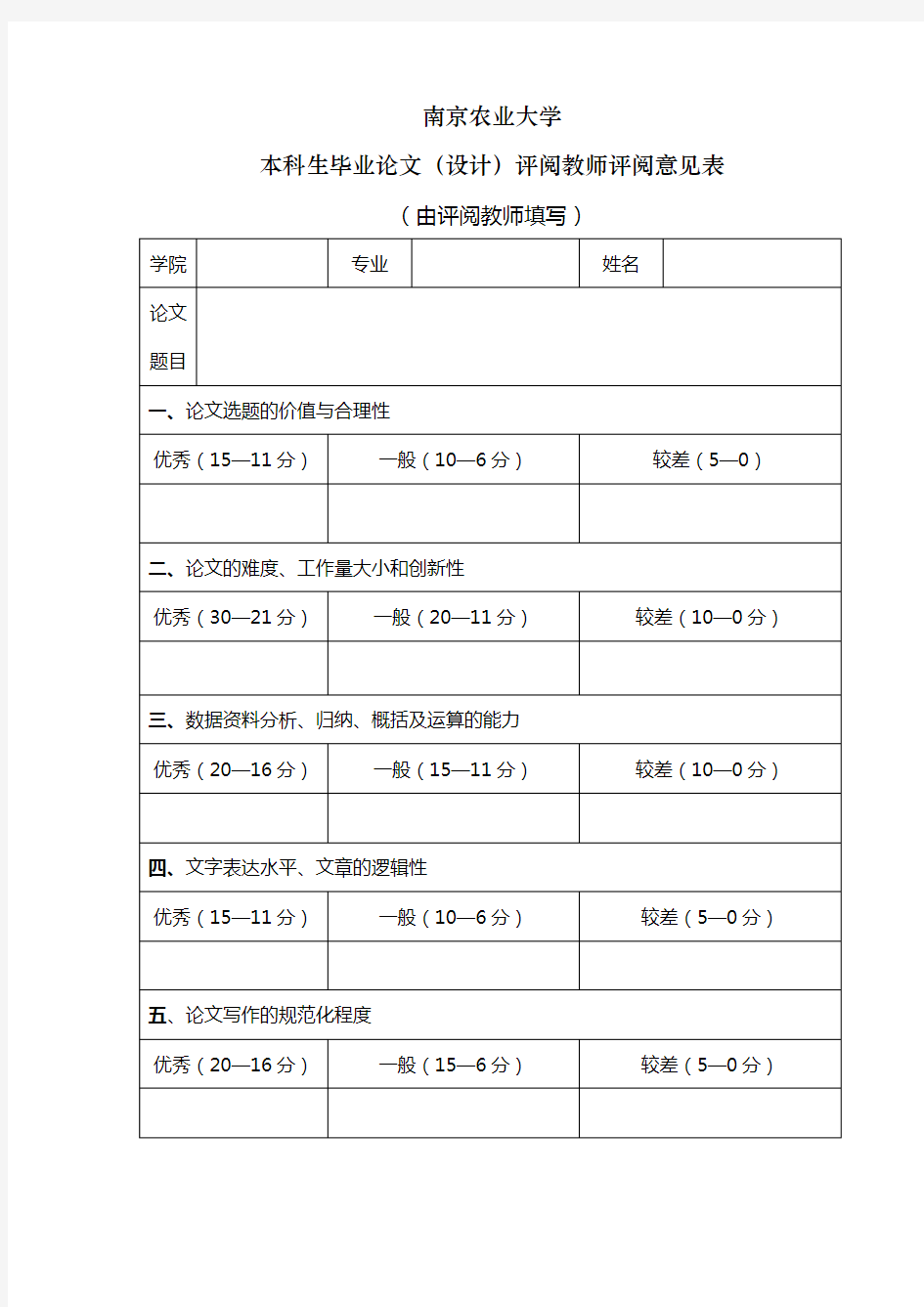 5评阅教师评阅意见表