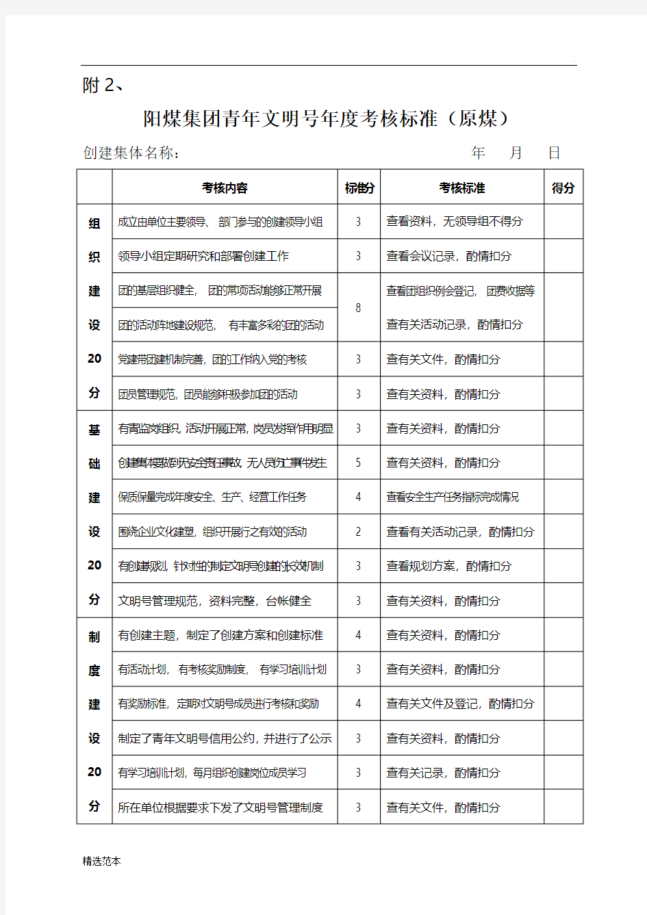 青年文明号年度考核标准