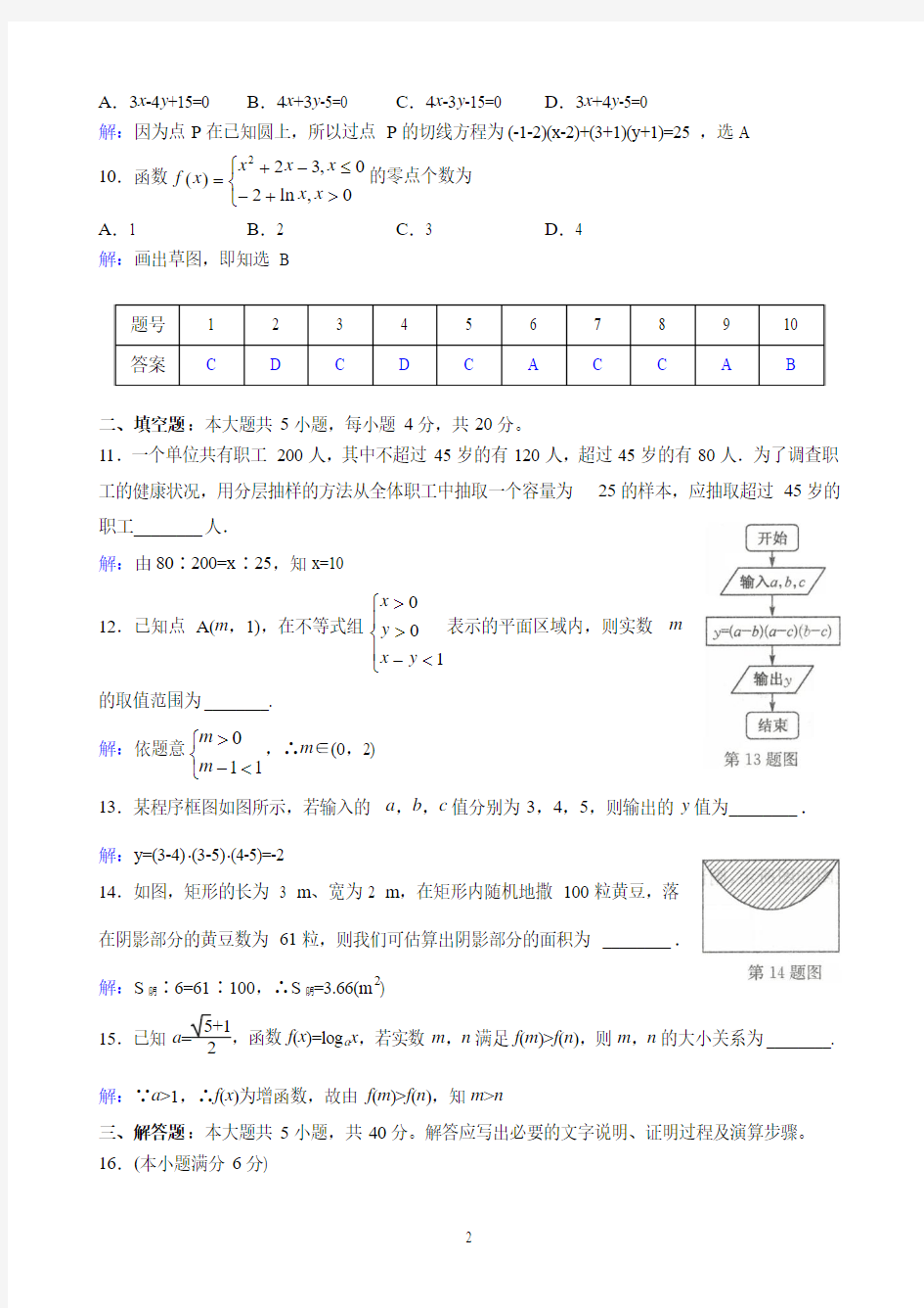 2018年湖南省普通高中学业水平考试仿真试卷数学(二)参考答案