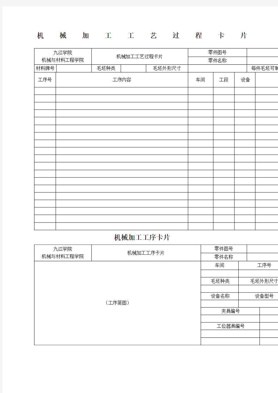 机械加工工艺过程及工序卡片模板