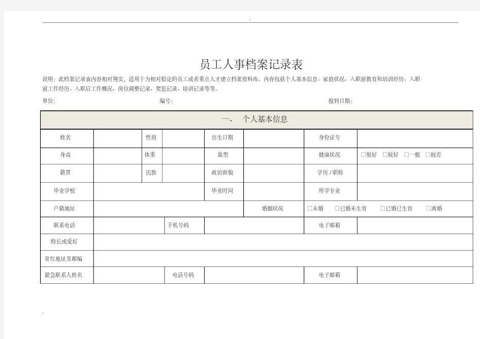 员工档案管理模板