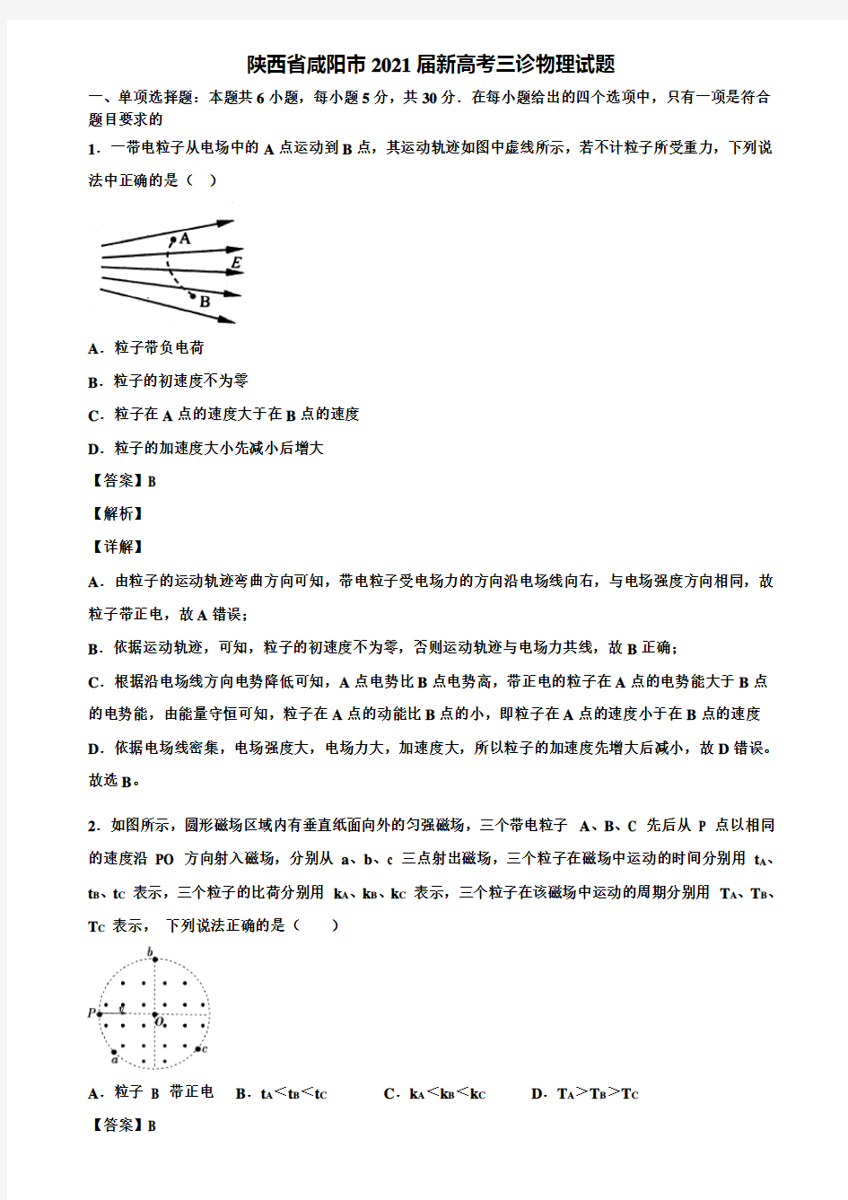 陕西省咸阳市2021届新高考三诊物理试题含解析