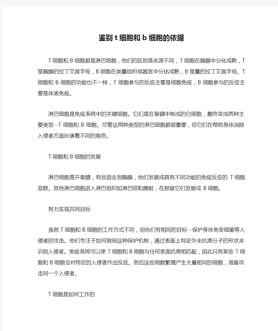 鉴别t细胞和b细胞的依据