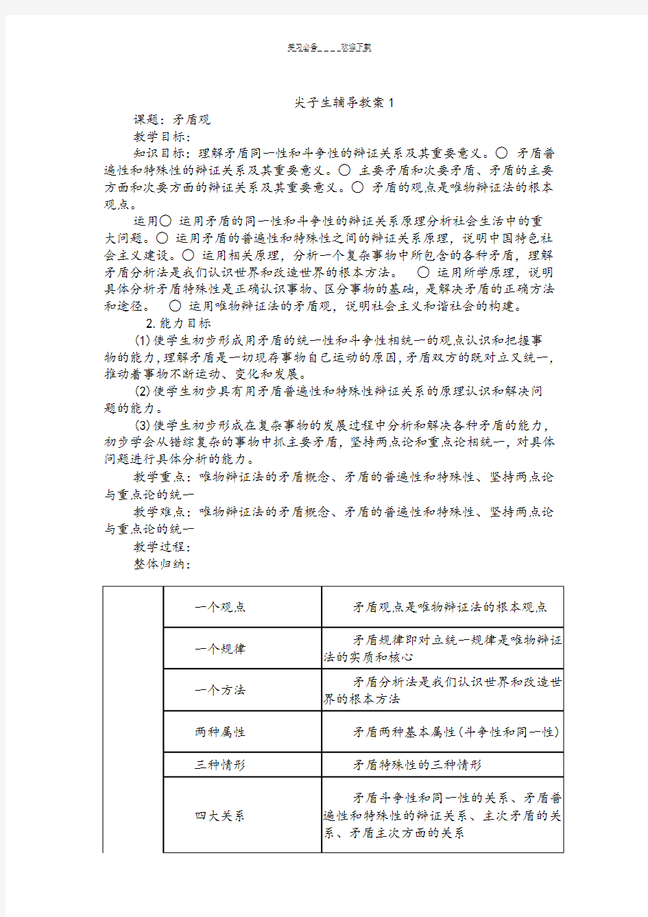 唯物辩证法矛盾观教案