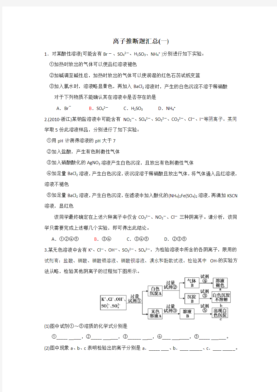 离子推断题汇总(一)