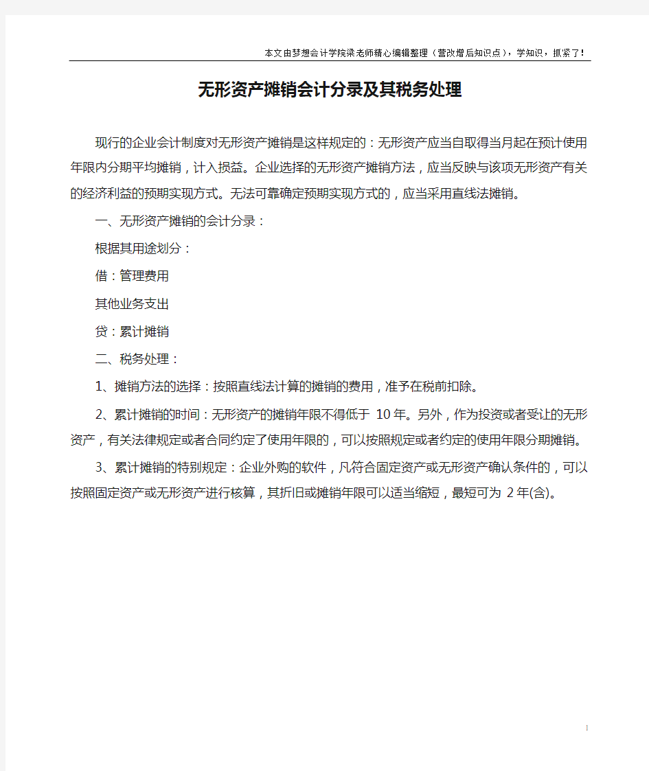 无形资产摊销会计分录及其税务处理