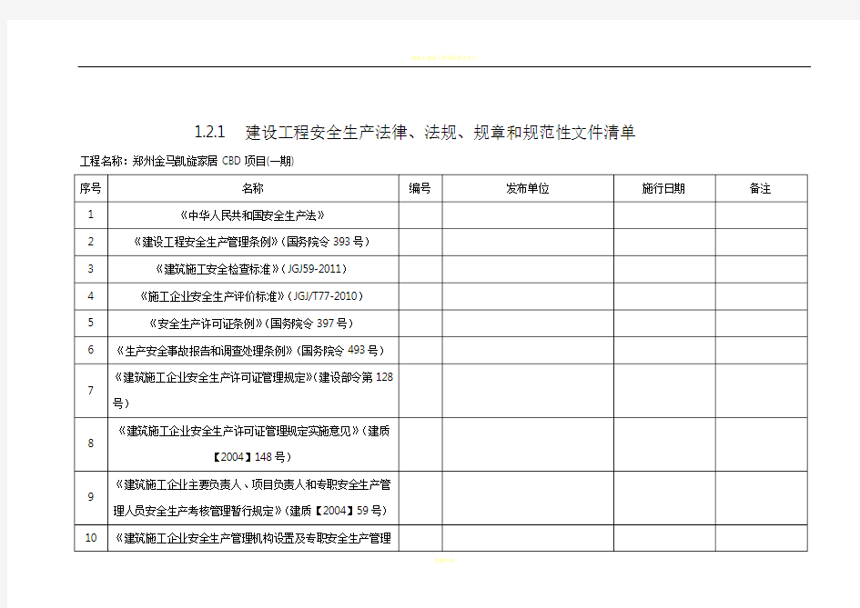 建设工程安全生产法律、法规、规章和规范性文件清单
