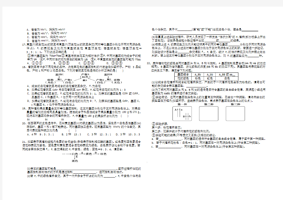 高中生物必修二第一单元测试题