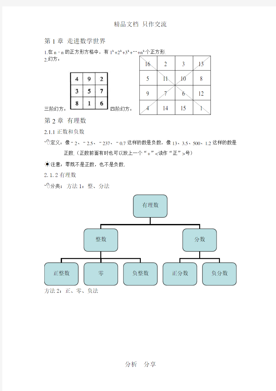 最新华师大版七年级上册数学知识点