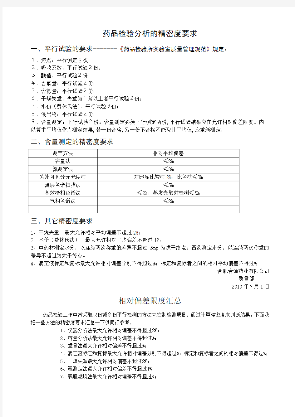 平行检验的相对标准偏差