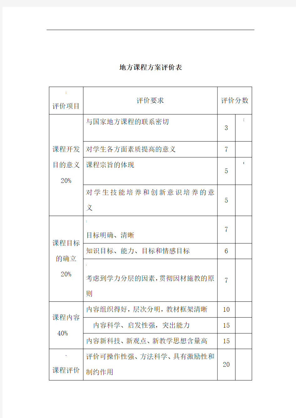 地方课程评价方案