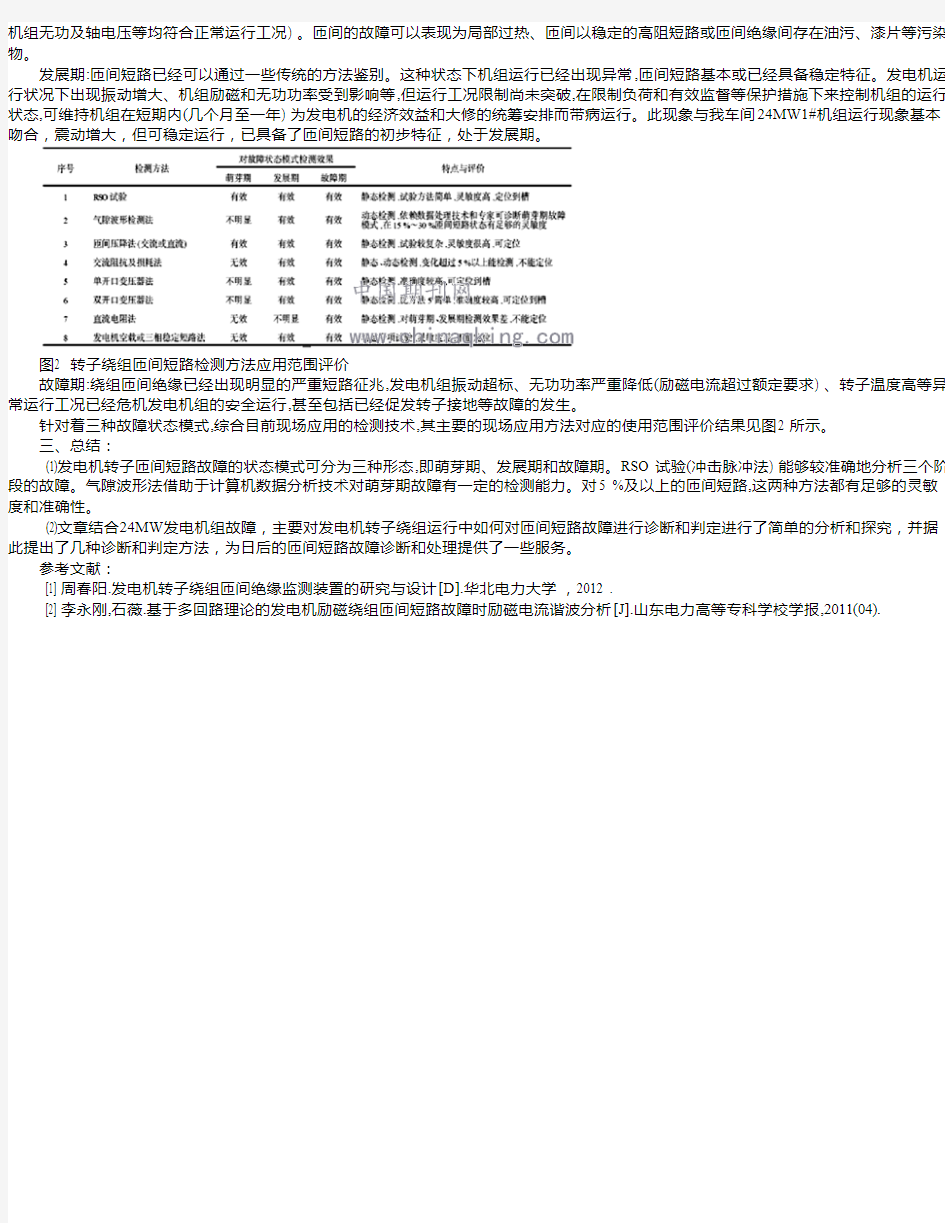 发电机转子绕组匝间短路故障的诊断分析