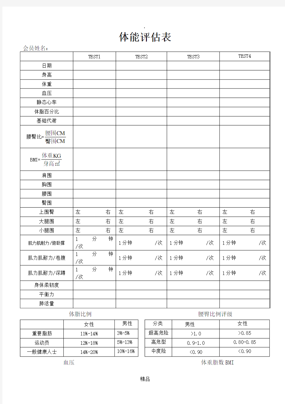 健身房体能评估表