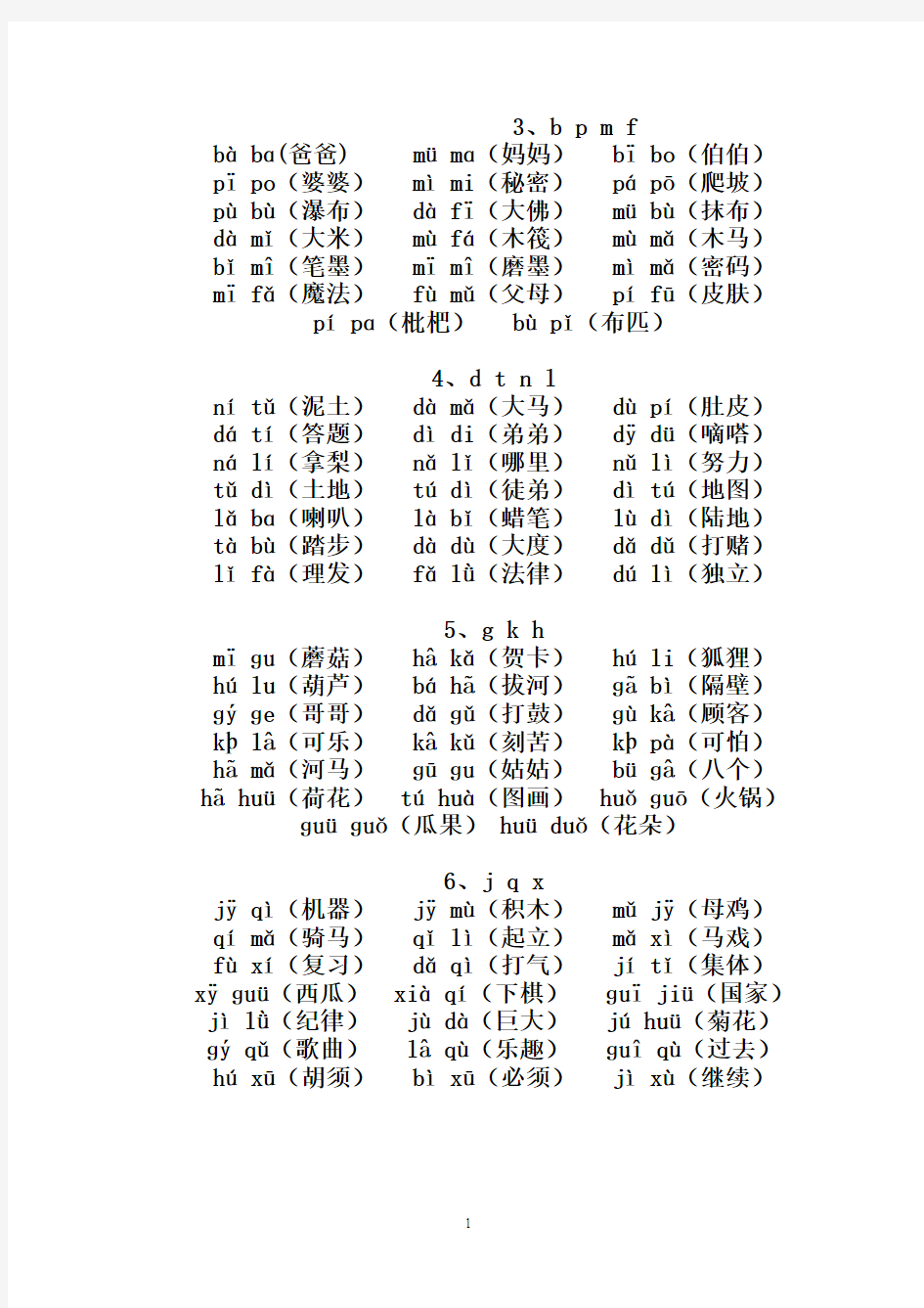 10汉语拼音音节词复习资料 (1)