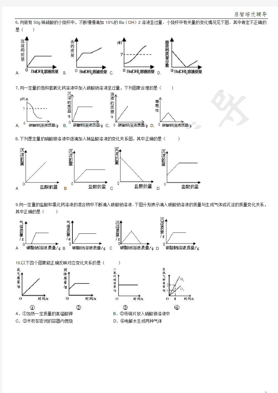 九年级化学图像题专题训练