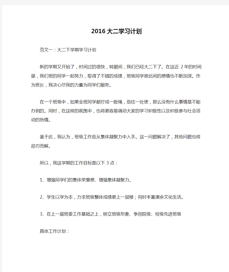 2016大二学习计划