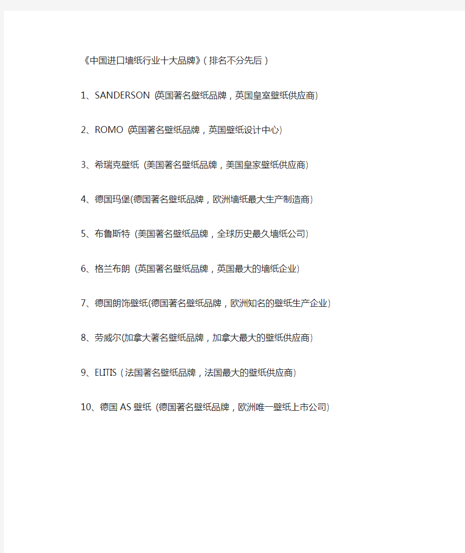 中国墙纸行业十大品牌
