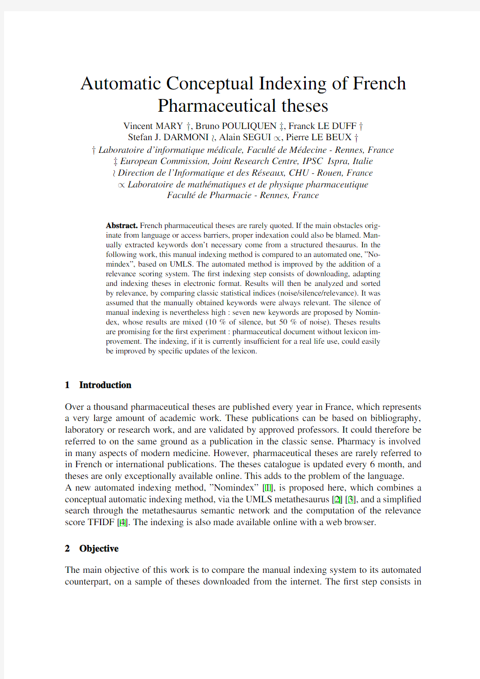 Automatic Conceptual Indexing of French Pharmaceutical