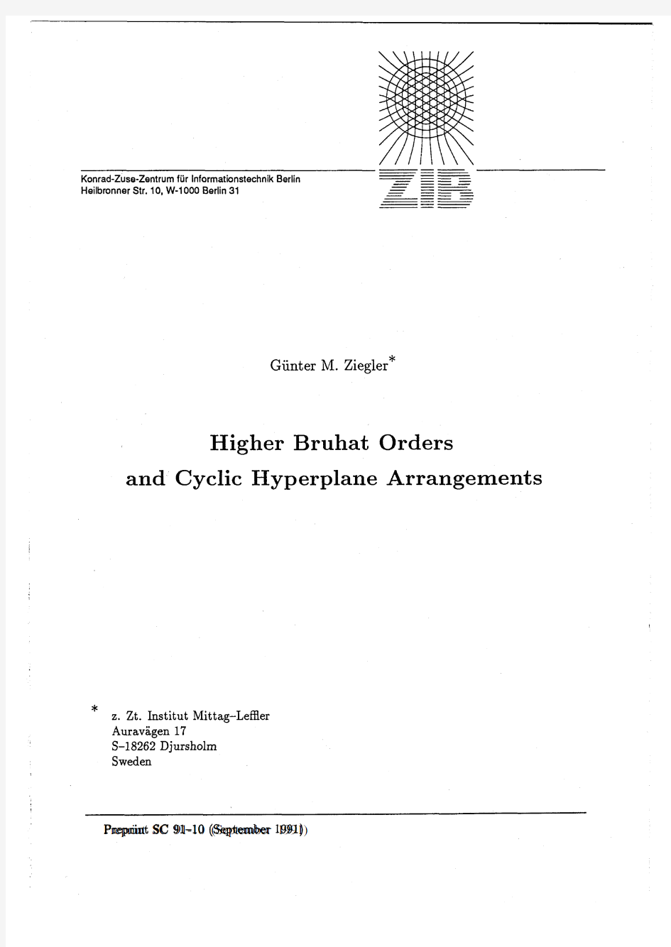 Higher Bruhat orders and cyclic hyperplane arrangements, Topology 32