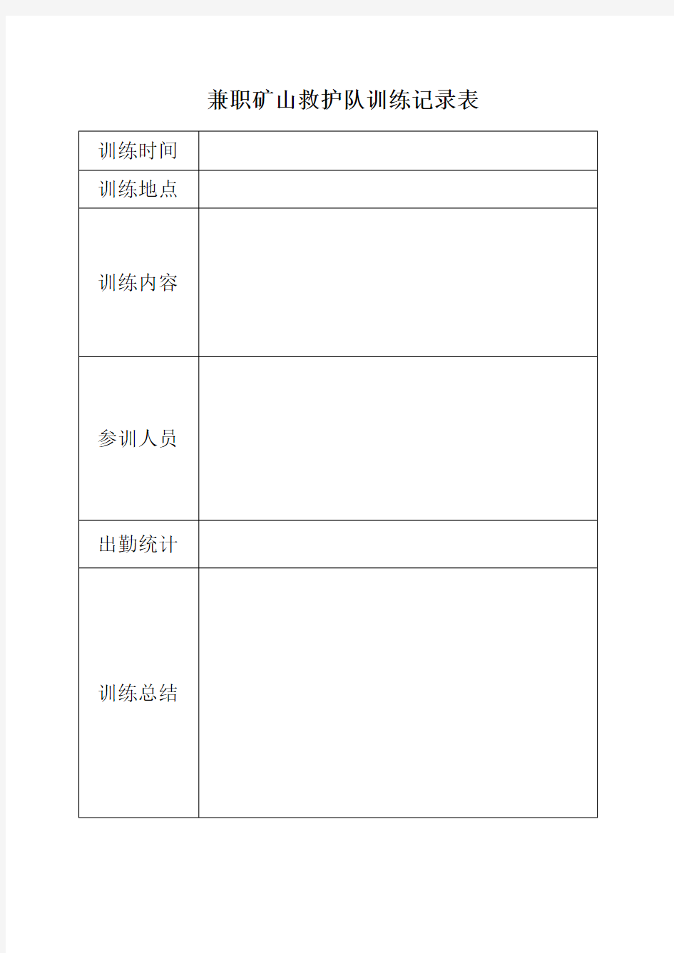 兼职矿山救护队训练记录