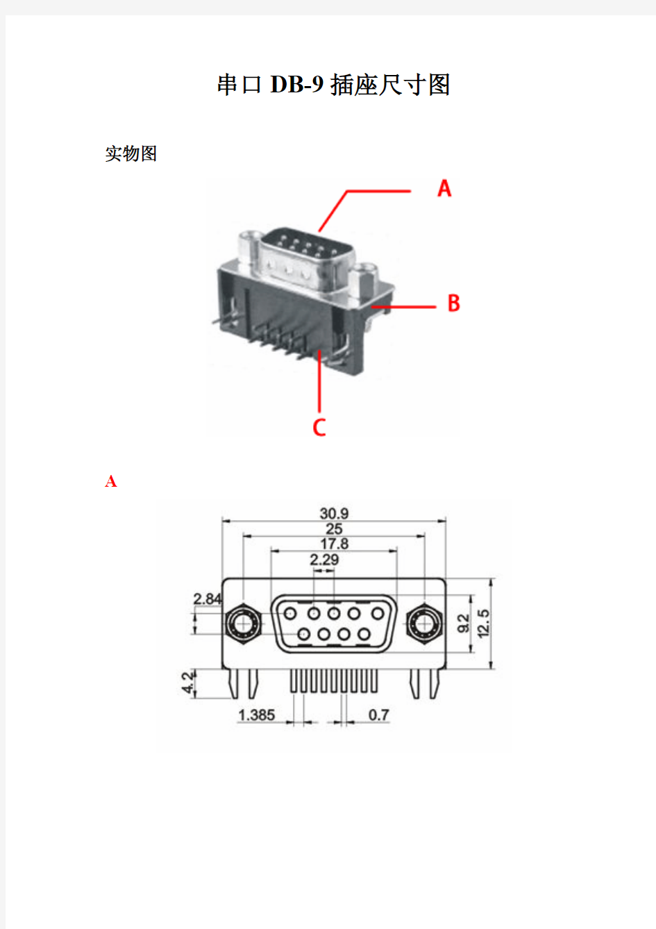 串口DB-9 插座尺寸图