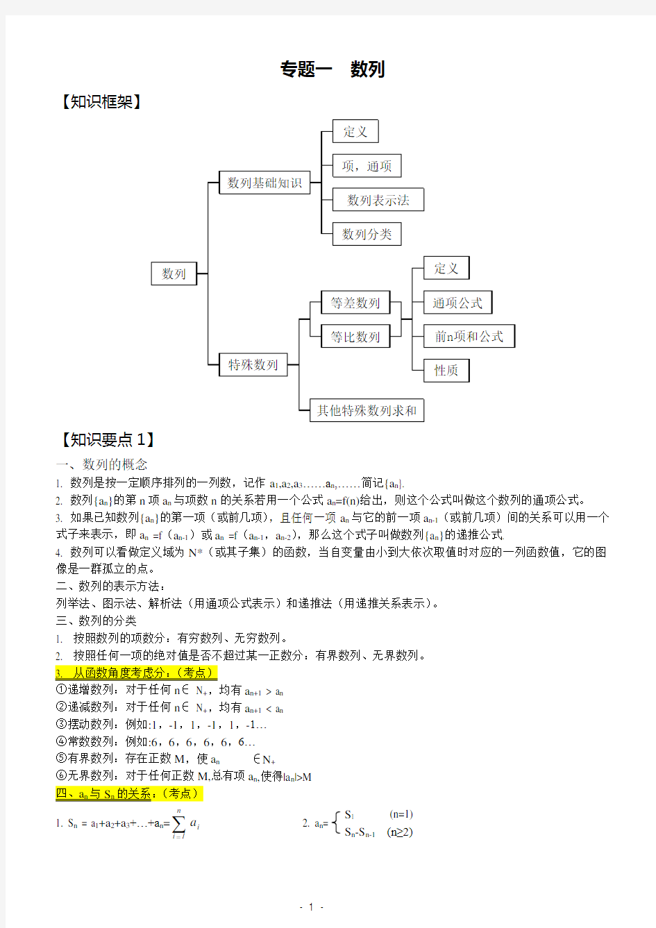 高考数学 数列专题复习