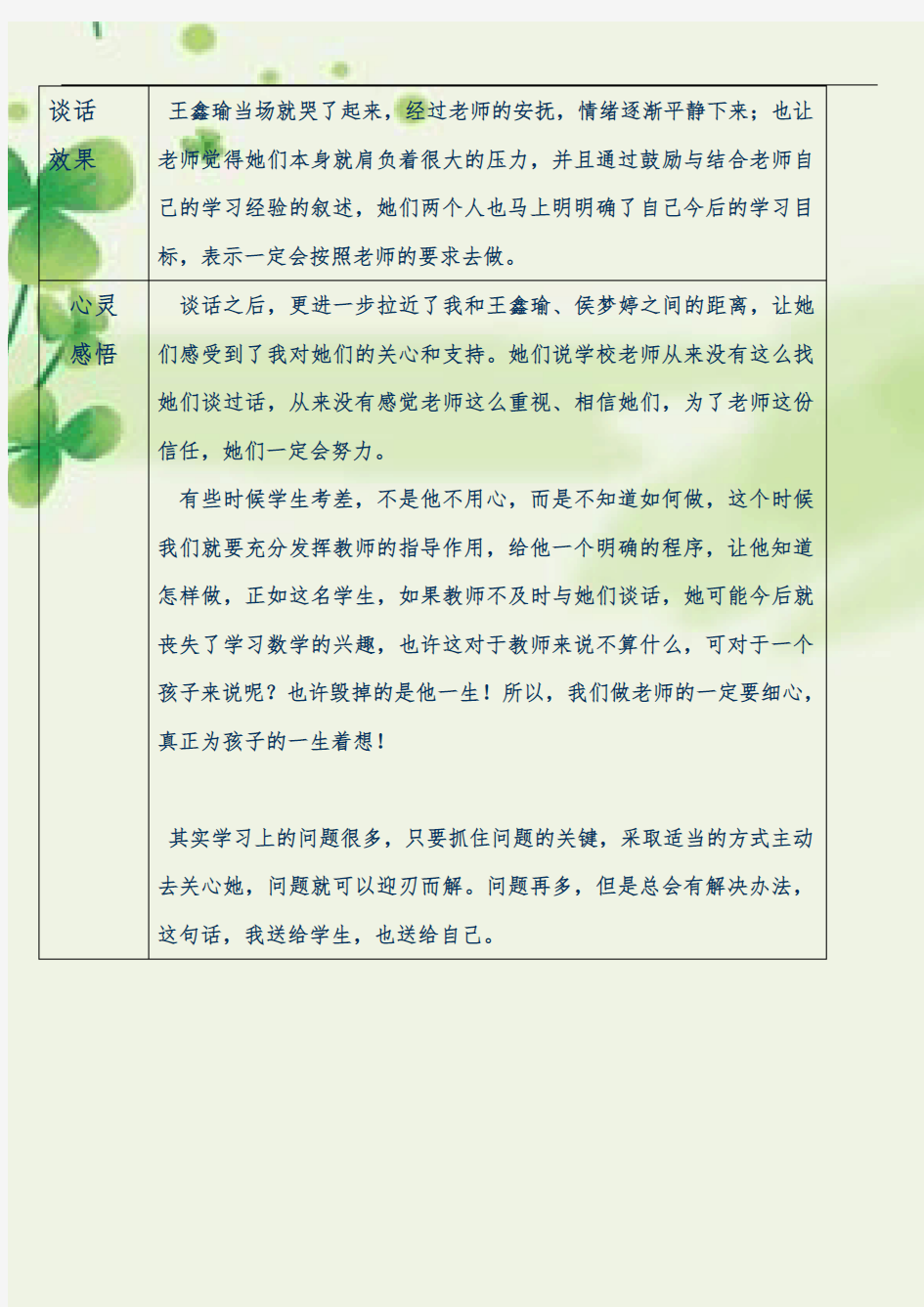 教师与学生谈心记录  女生