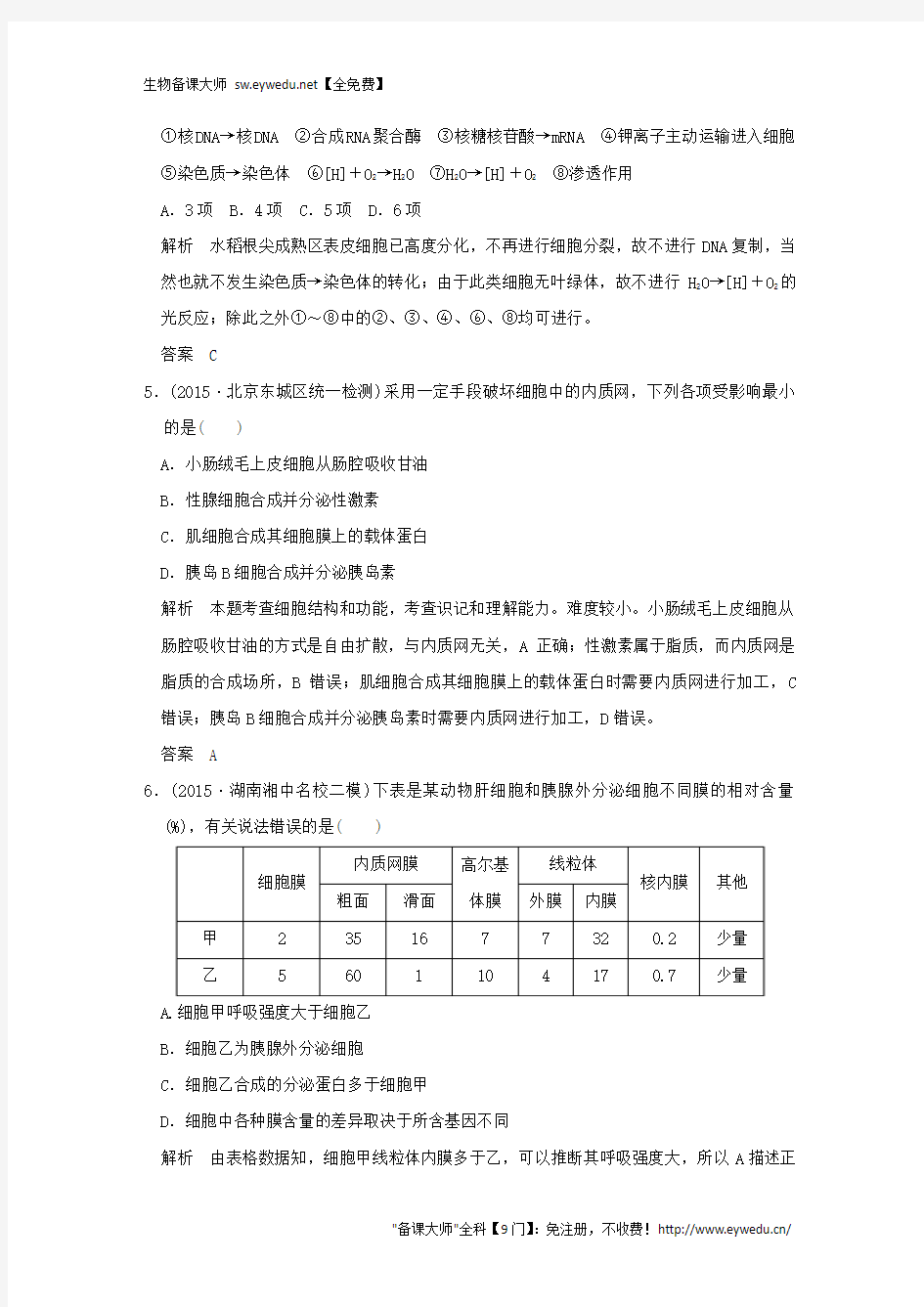 (浙江专用)2016高考生物二轮复习 题型通关一 突破选择题11个高频考点