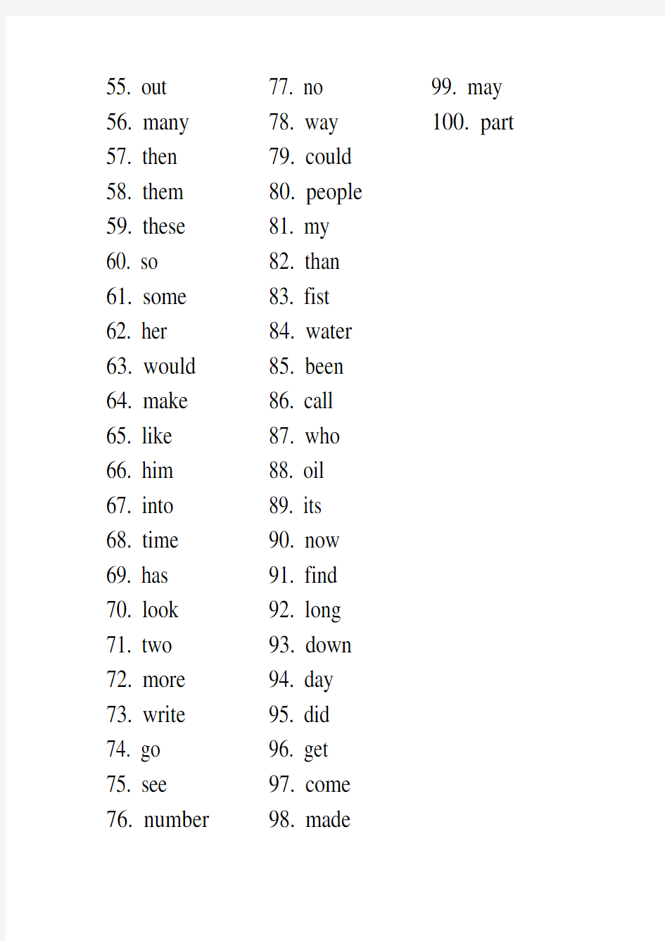 100个最高频英语词汇列表