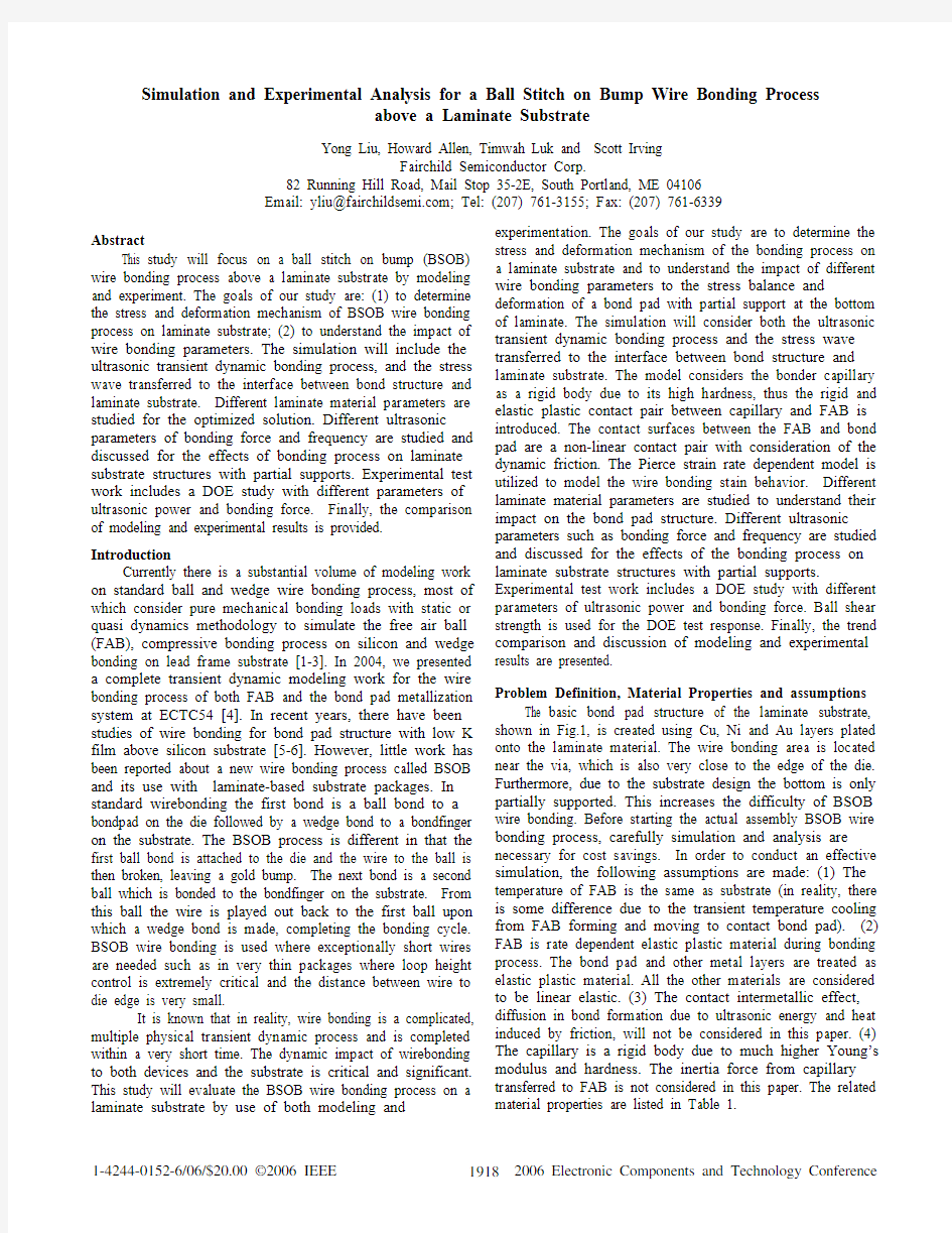 Simulation and Experimental Analysis for a Ball Stitch on Bump Wire Bonding Process