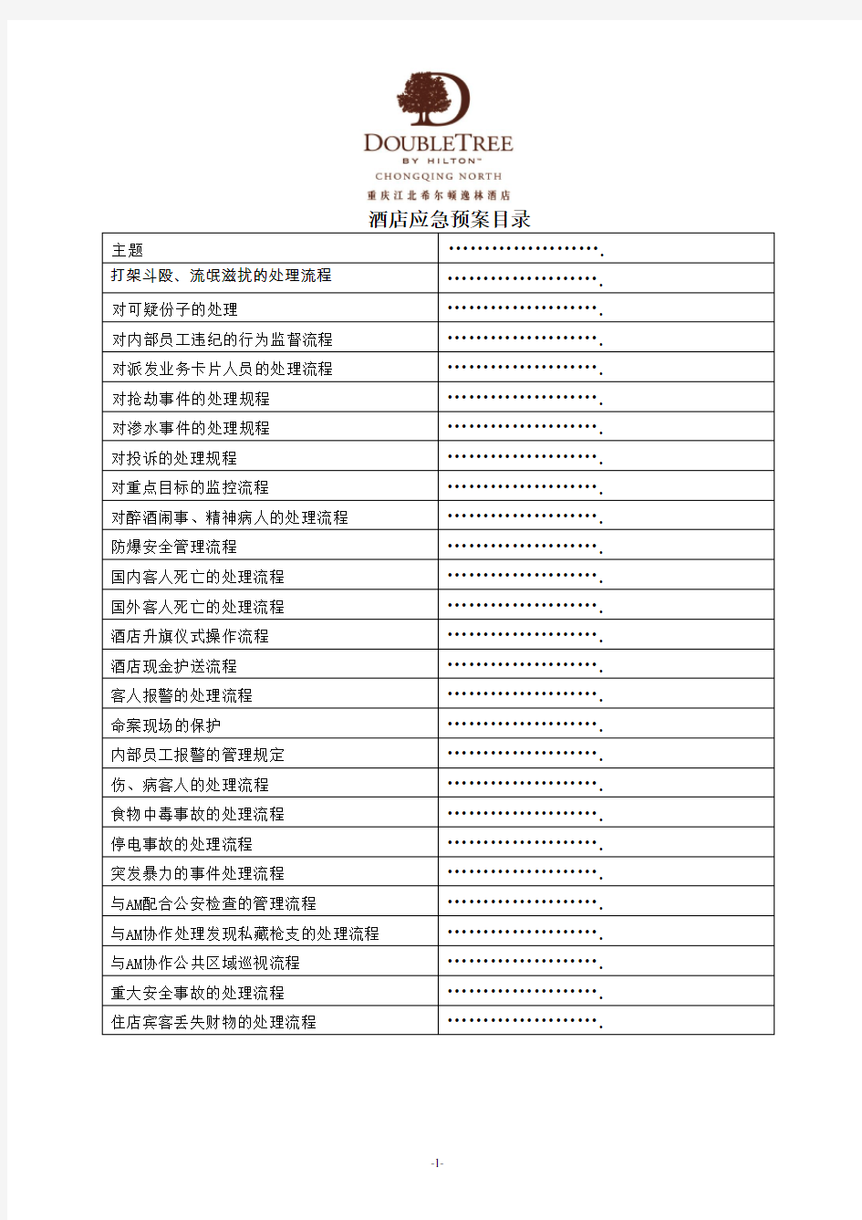 酒店突发事件应急预案