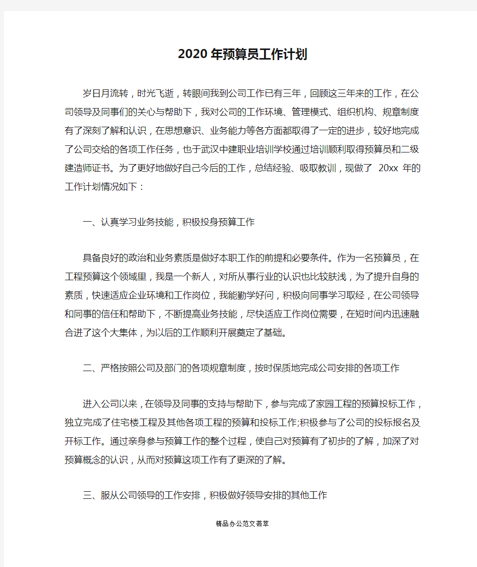 2020年预算员工作计划