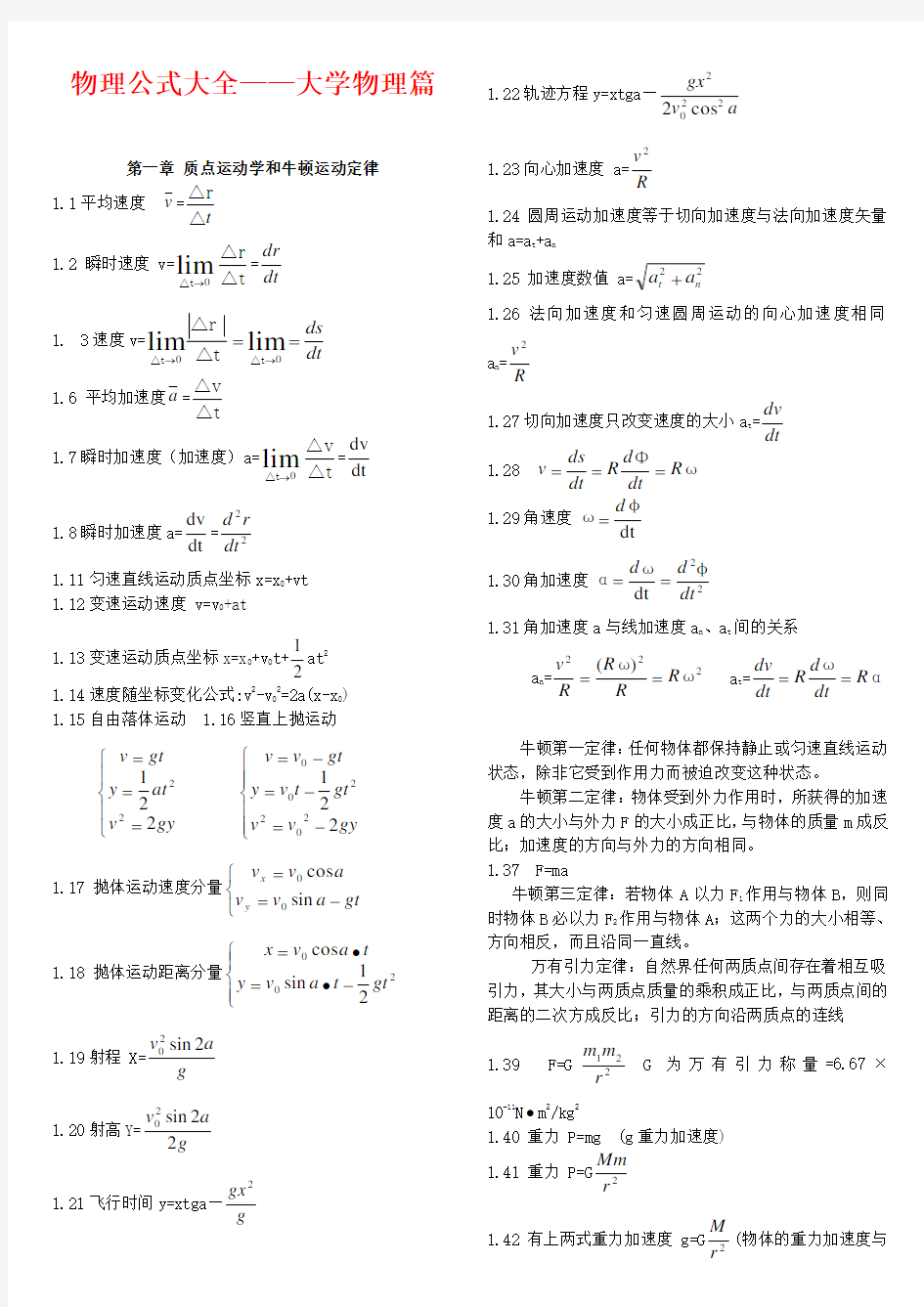 (完整word版)物理公式大全—大学物理篇