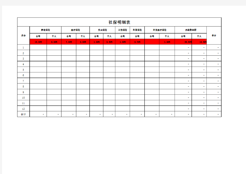 社保明细表模板