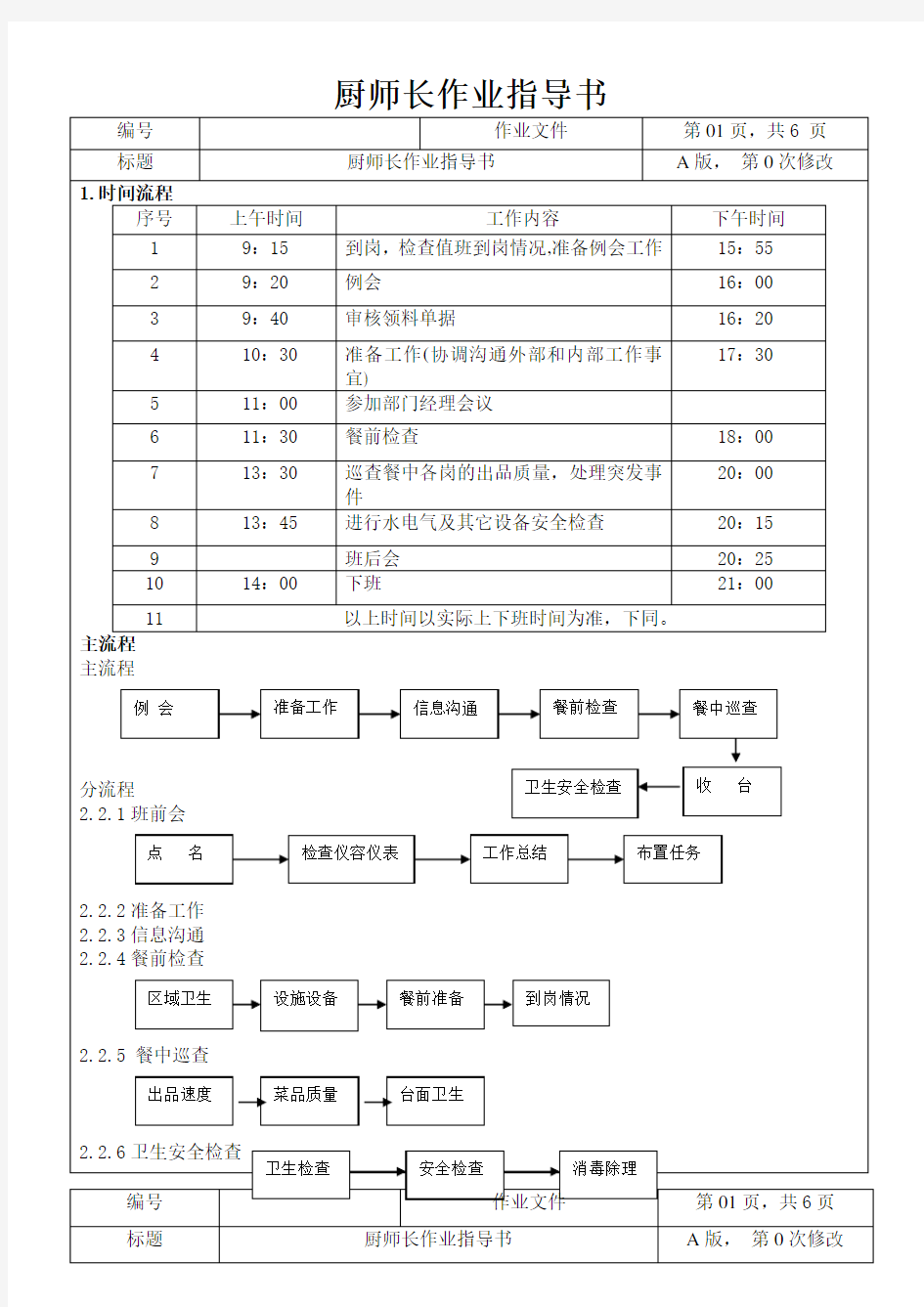 厨师长作业指导书