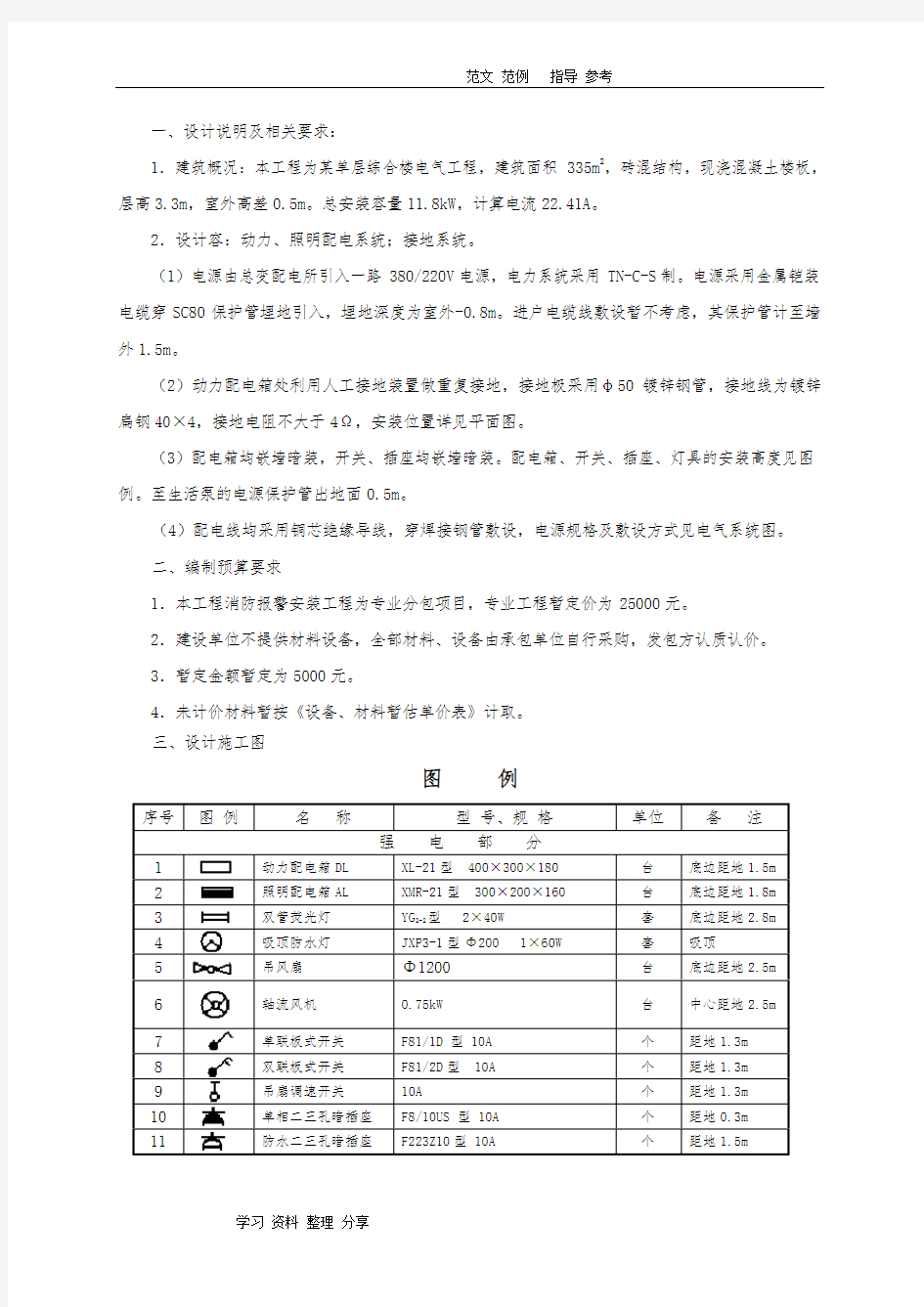 电气工程预算实例_清单及计价样本