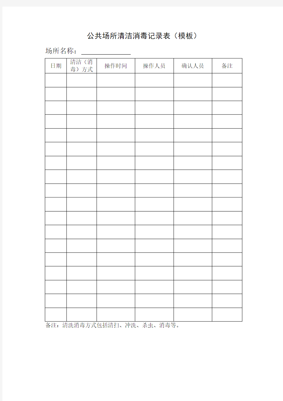 (完整版)公共场所清洁消毒记录表(模板)