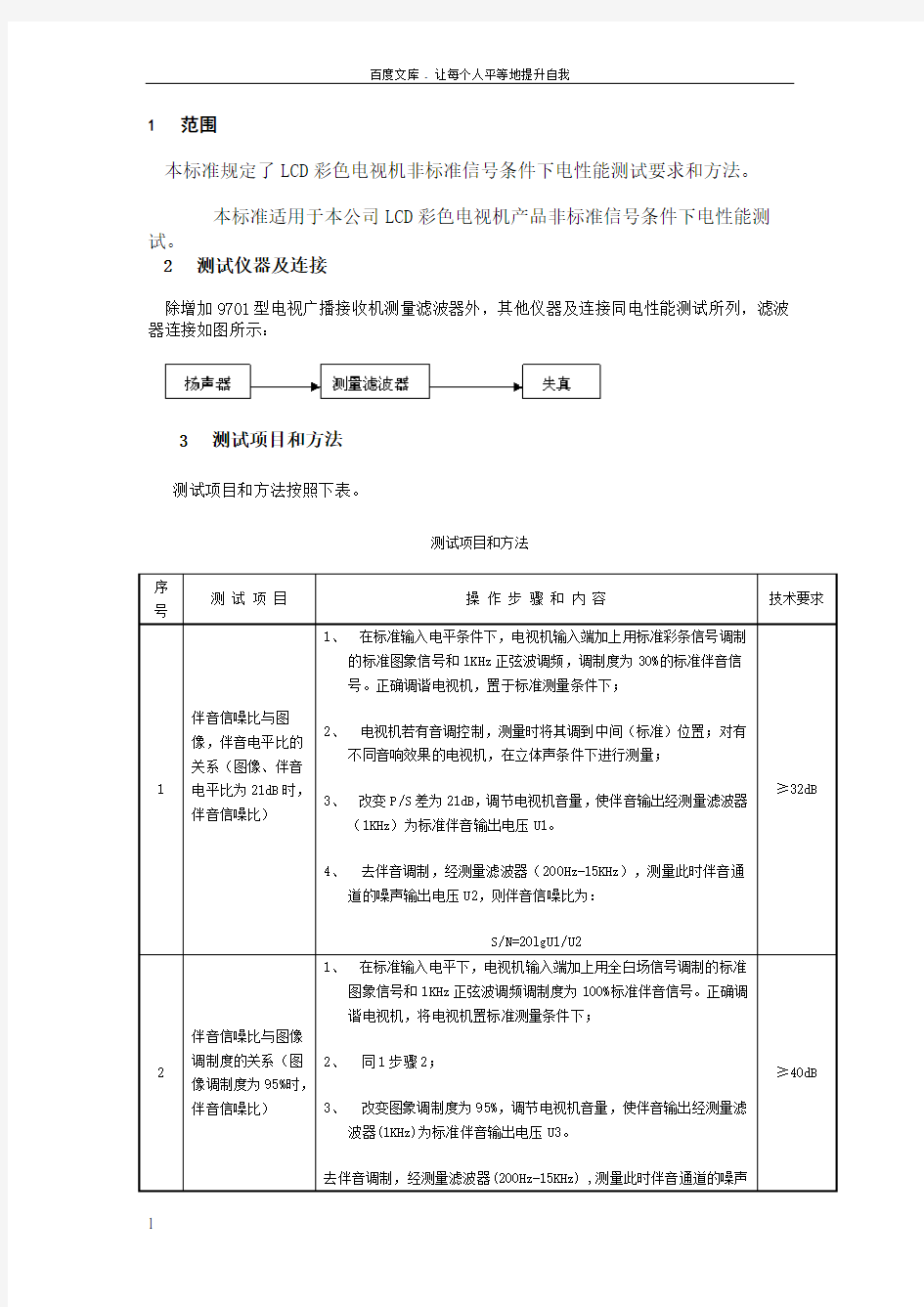 LCD彩色电视机非标测试标准